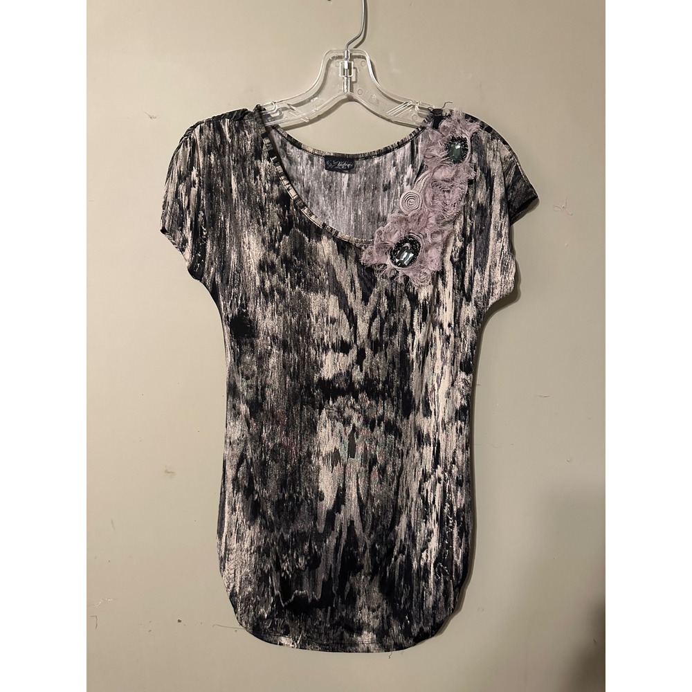 Daytrip Womens Black White Abstract Print Mineral Wash Sleeveless Top Scoop Neck